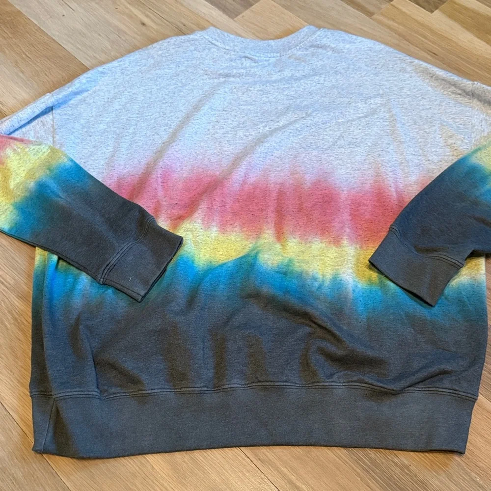 Sundry Gray Sweatshirt with Pink Yellow and Blue Tie-Dye Stripe - Picture 5 of 5